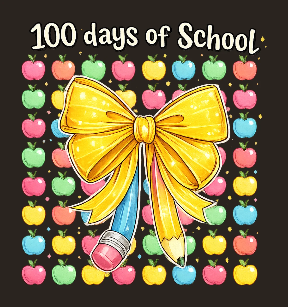 100 Days Of School Teacher Coquette Bow Pencil Design Cute contrast preview thumbnail