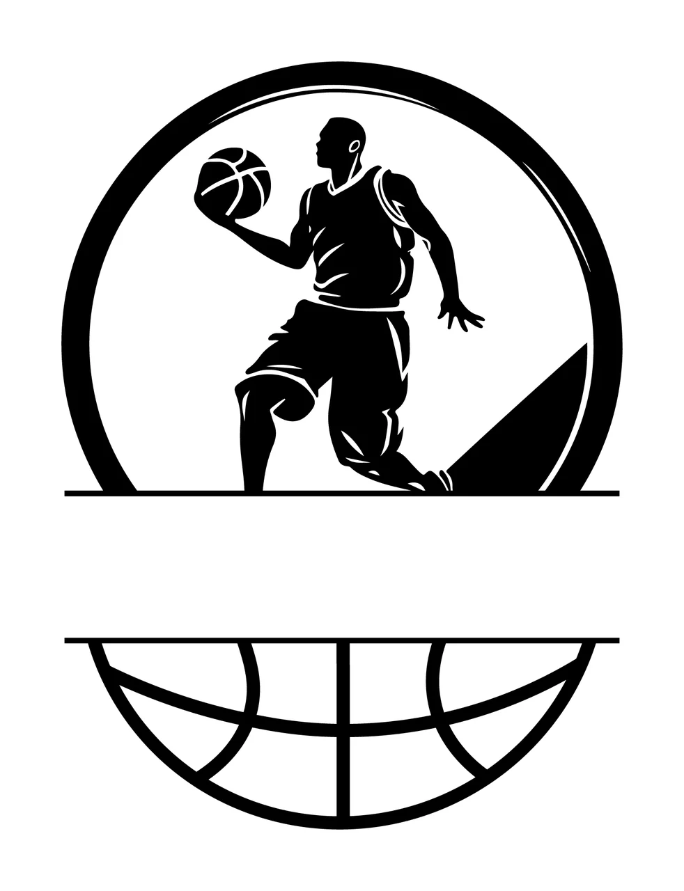 Basketball Player And Ball Emblem dribbling circle silhouette