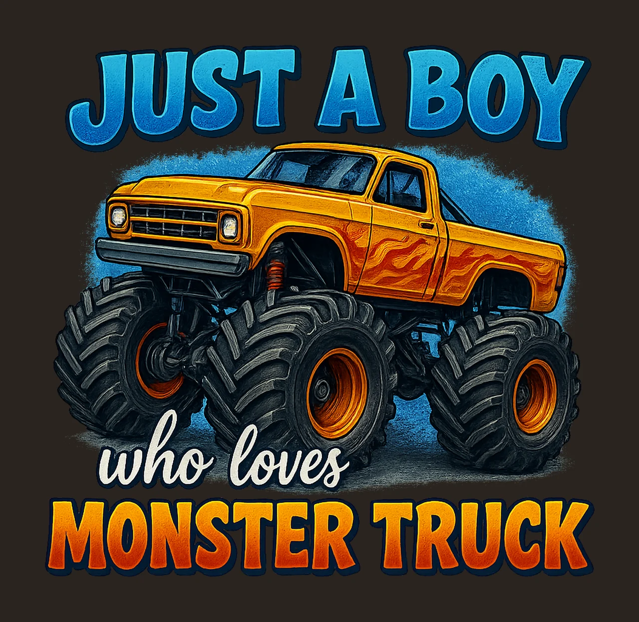 Just Boy Who Loves Monster Truck Kids Shirt Design contrast preview thumbnail