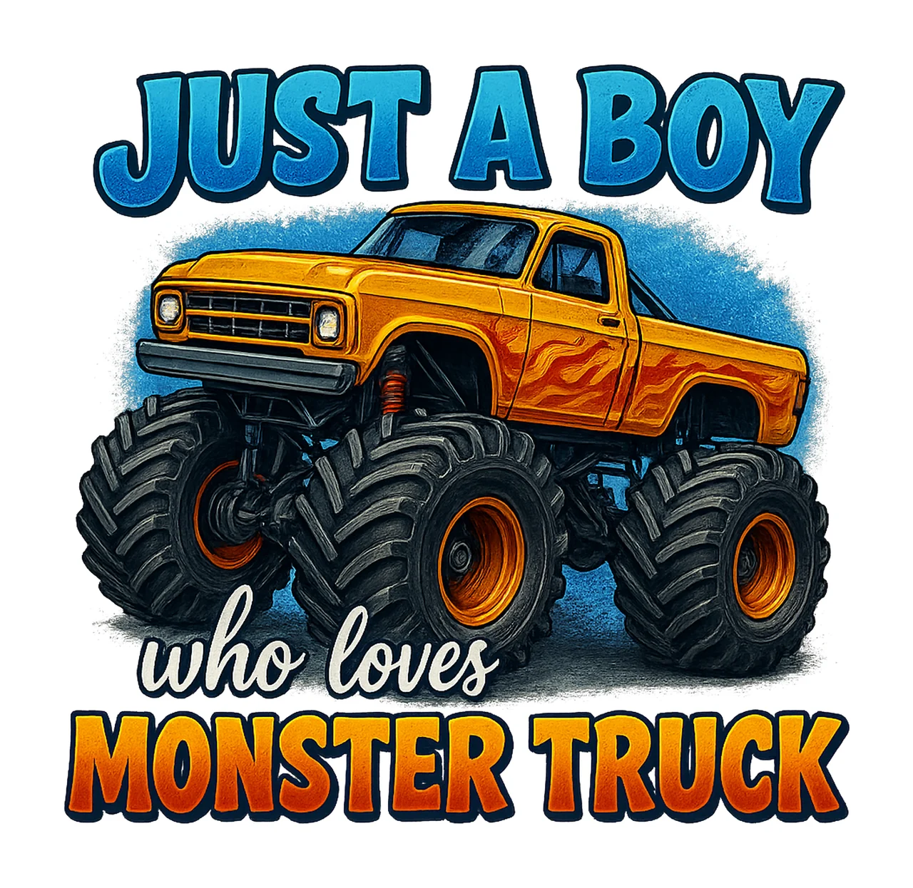 Just Boy Who Loves Monster Truck Kids Shirt Design