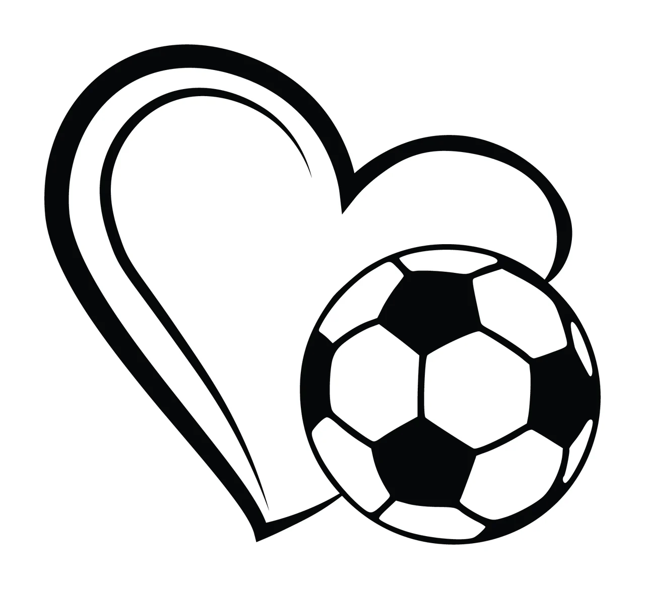 Soccer Heart Shape With Ball positioned graphic illustration