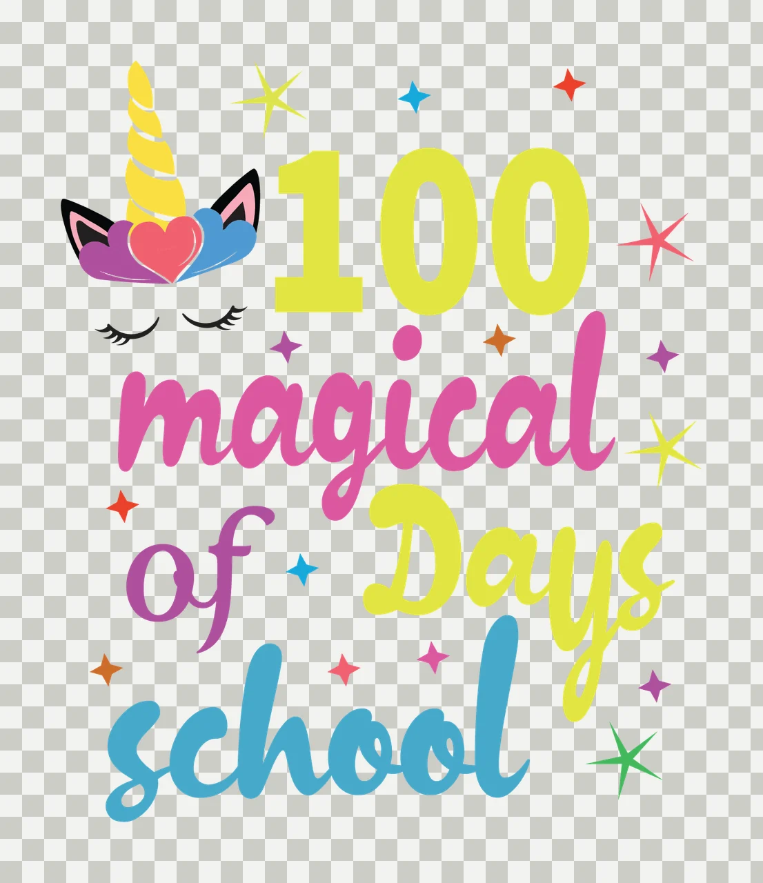 100 Magical Days Of School Unicorn stars typography black white transparency and detail preview thumbnail