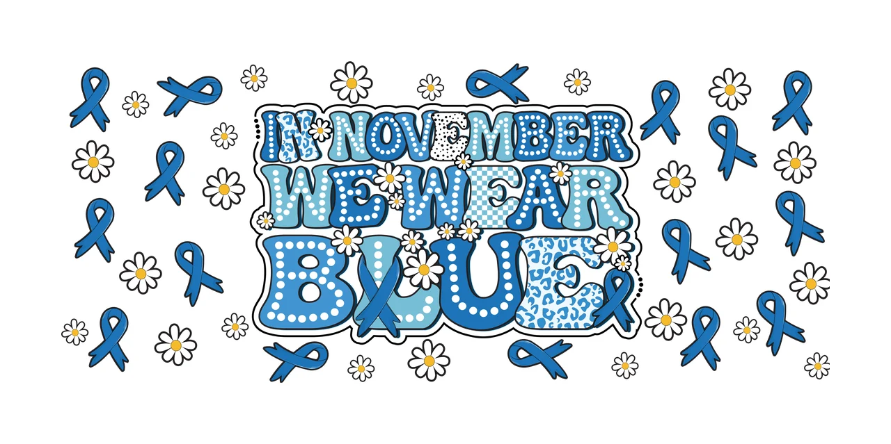 Can Glass Wrap In November We Wear Blue display ribbon flower