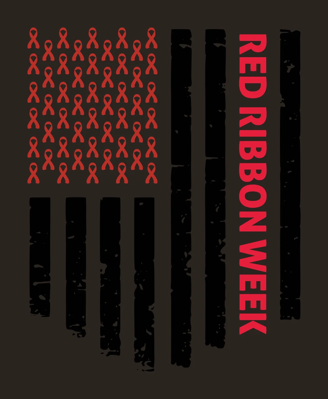 RED RIBBON WEEK Typography Design with red ribbons, black vertical stripes and text 'RED RIBBON WEEK' in white contrast preview thumbnail