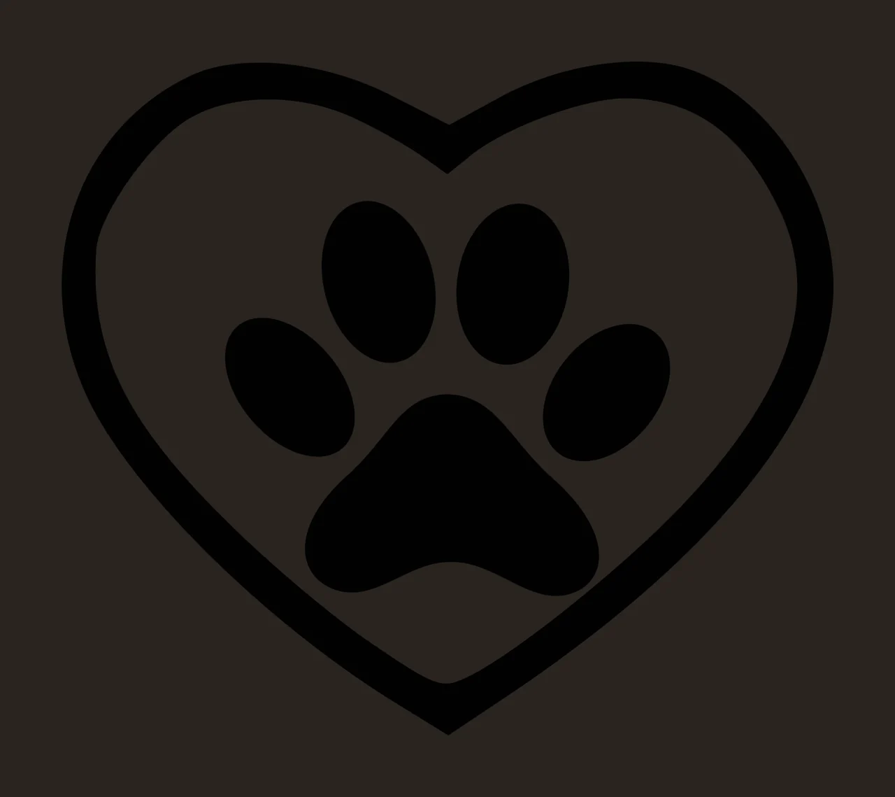 Line Art Illustration of Heart-shaped outline with paw print inside with black heart outline and black paw print with four pads in white contrast preview thumbnail