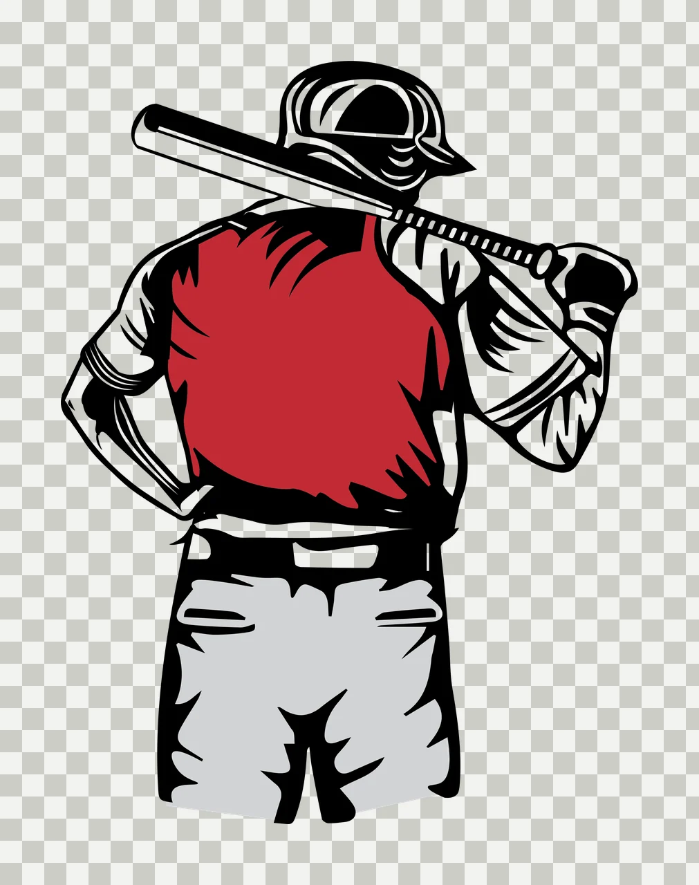 Baseball Player Standing With A Bat Over Their helmet line art transparency and detail preview thumbnail