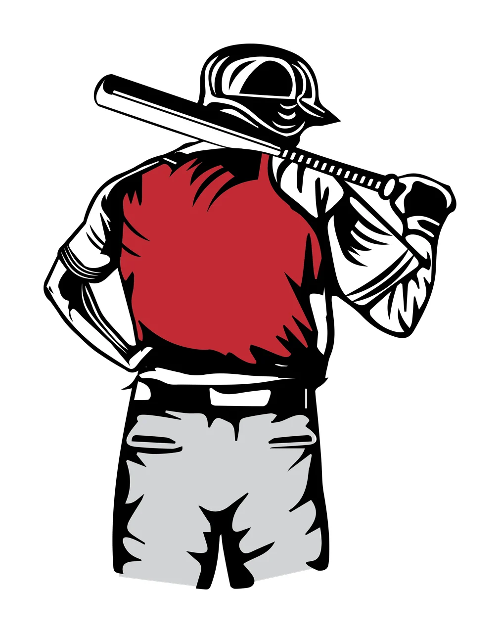 Baseball Player Standing With A Bat Over Their helmet line art