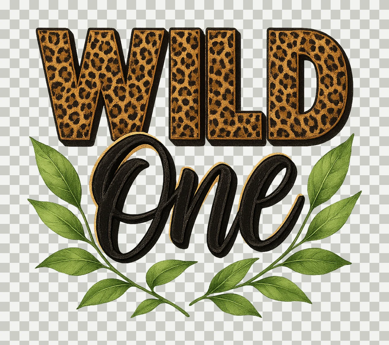 Wild One 1st Birthday Safari Jungle Watercolor Leaves Design transparency and detail preview thumbnail
