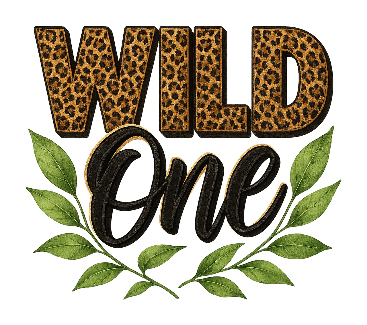 Wild One 1st Birthday Safari Jungle Watercolor Leaves Design