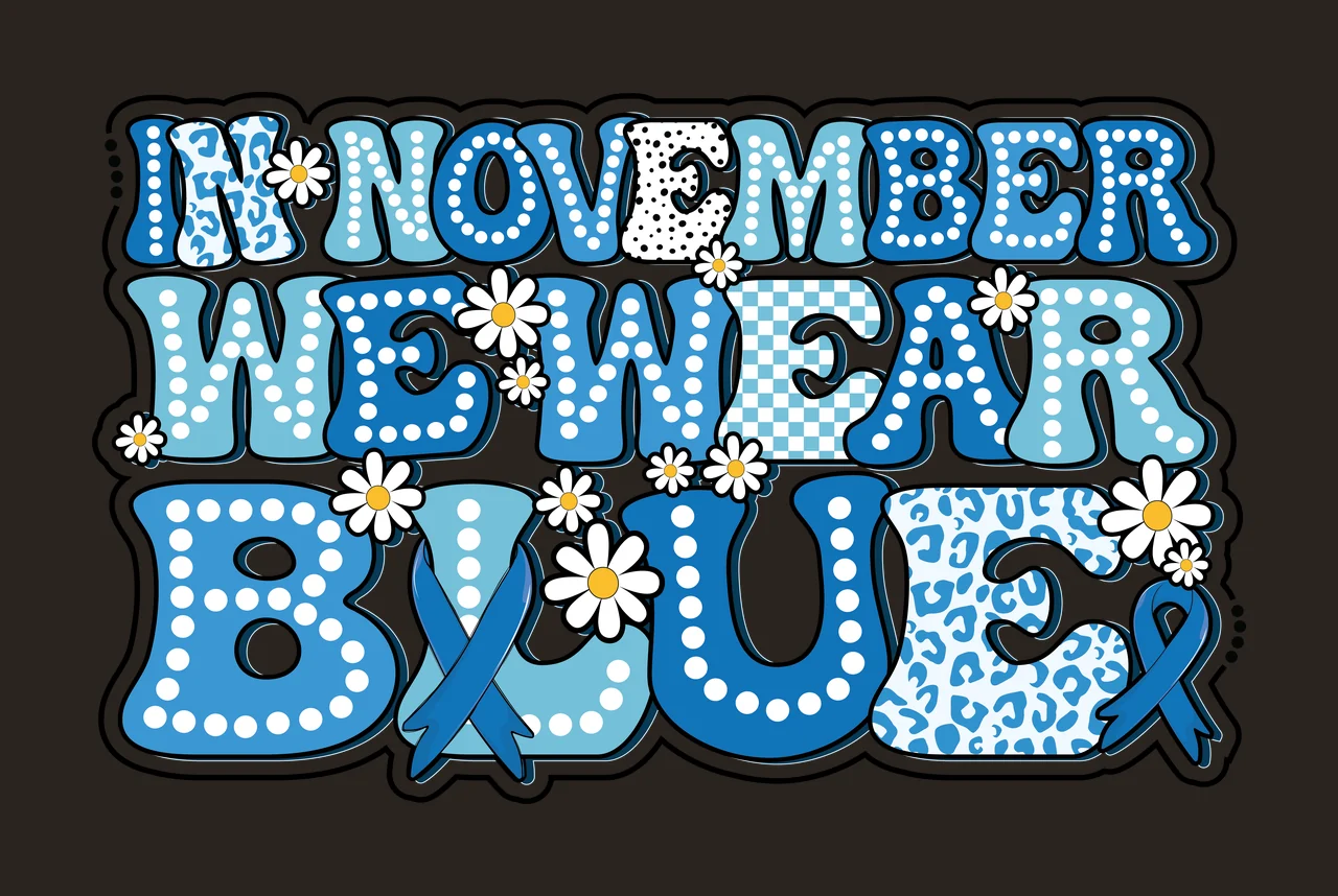In November We Wear Blue Lettering display ribbon flower bubble contrast preview thumbnail