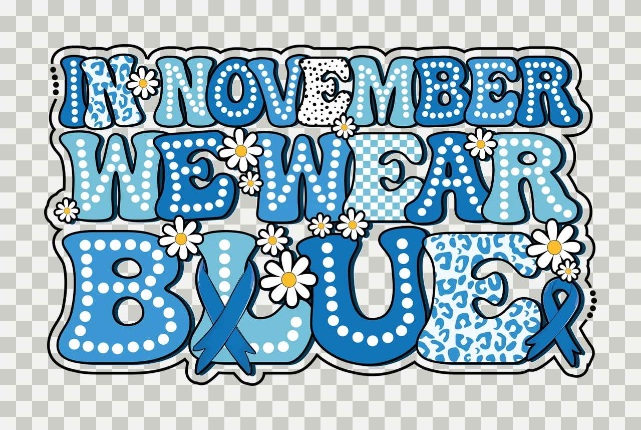 In November We Wear Blue Lettering display ribbon flower bubble transparency and detail preview thumbnail