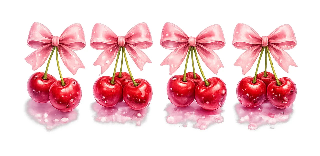 Cherry With Bow Watercolor Artwork Coquette Cherry Bow
