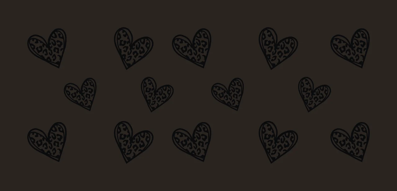 Line Art Illustration of Leopard-print heart shapes arranged in a scattered pattern with black outline and white background contrast preview thumbnail