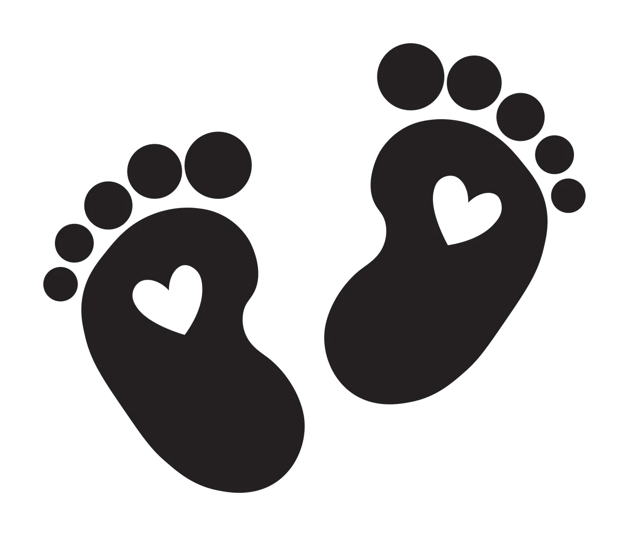Feet Baby With Heart Cutouts mark footprints hearts silhouette graphic