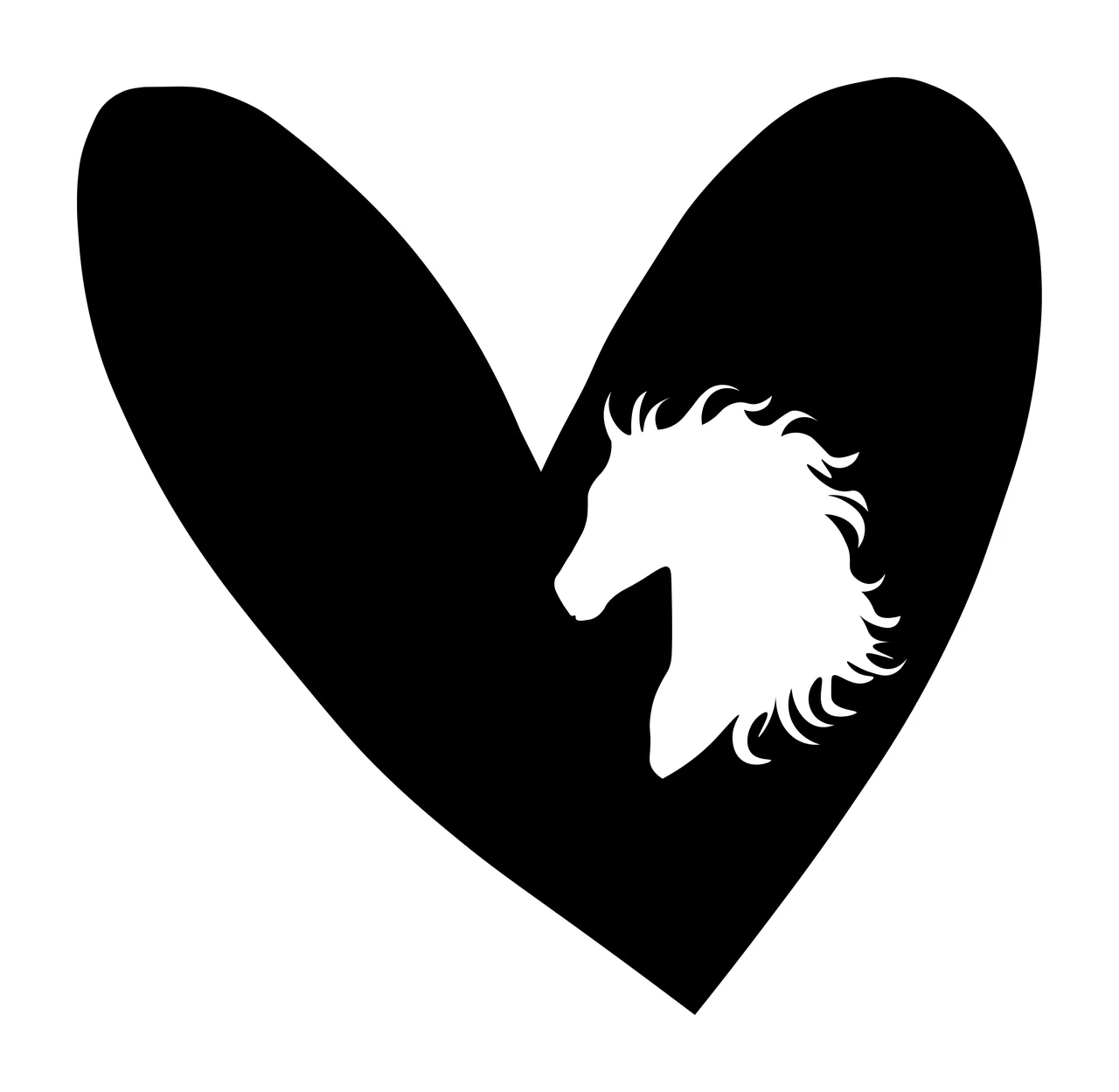 Black heart with white horse head silhouette Illustration