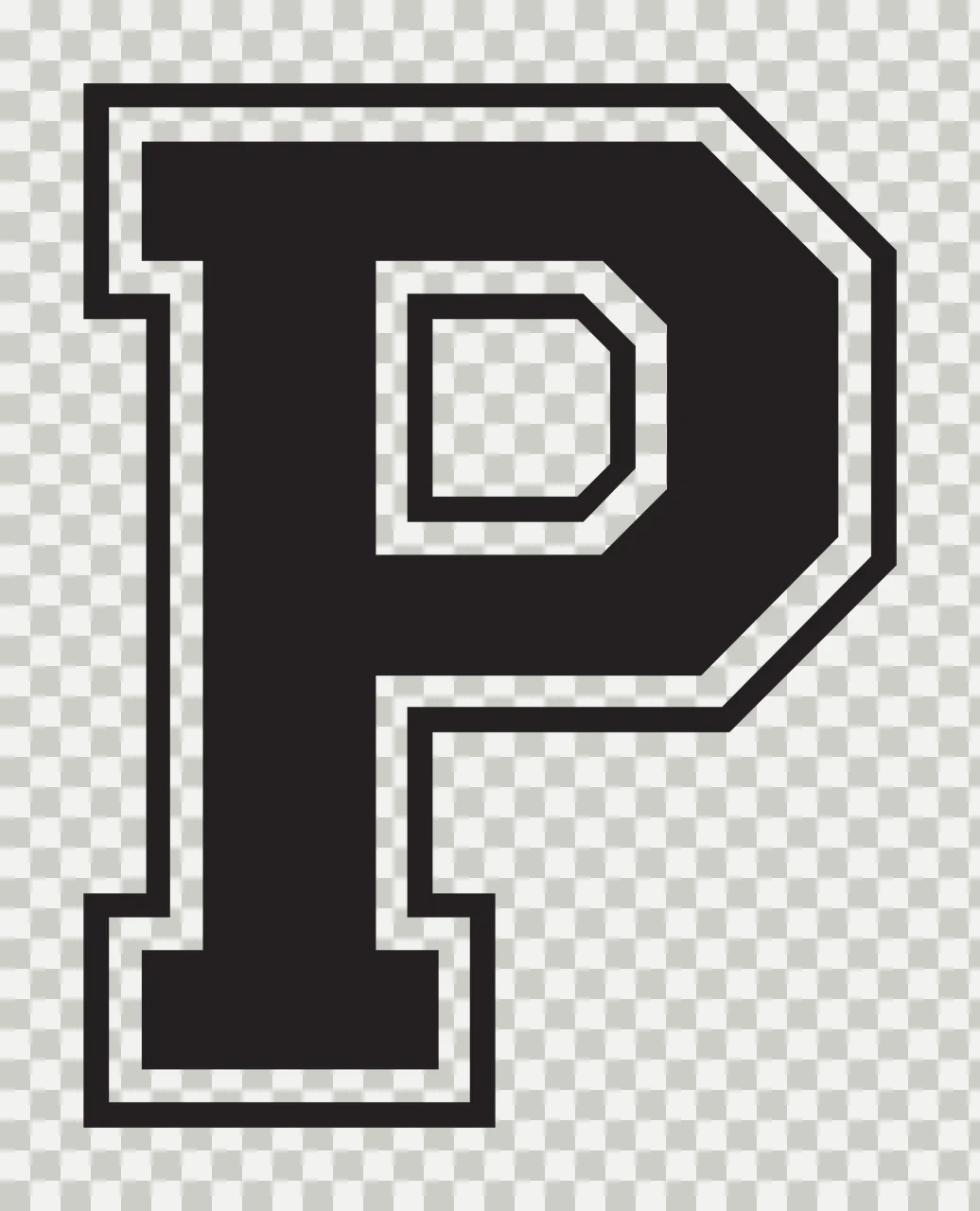 P Letter Design with block outline, inner border and outer outline in black and white transparency and detail preview thumbnail