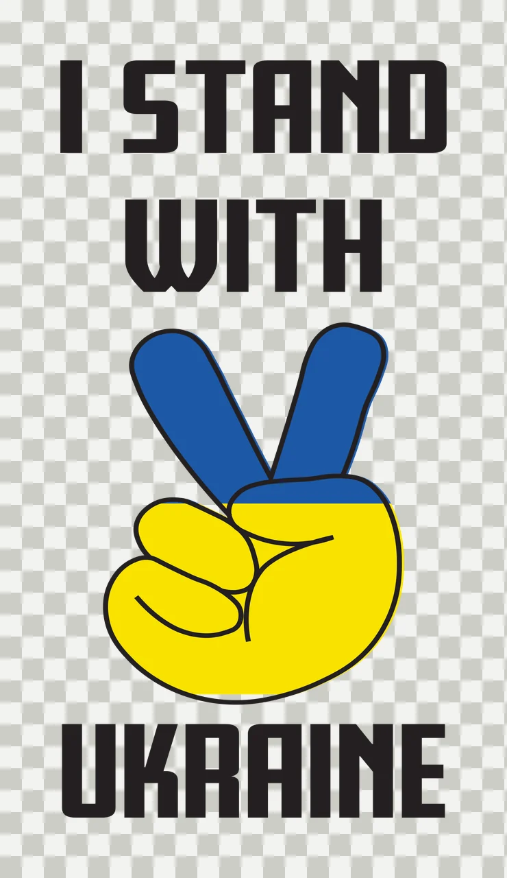 I STAND WITH UKRAINE peace sign gesture Design with peace sign hand gesture, I STAND WITH UKRAINE text and Ukrainian flag colors in blue, yellow and black transparency and detail preview thumbnail