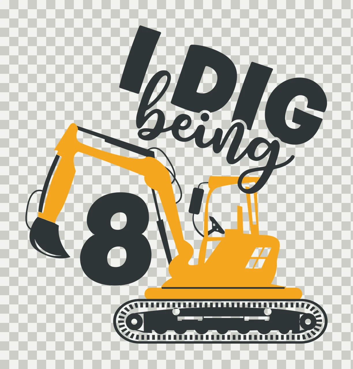 To I Dig Being 8 Excavator Illustration number silhouette black transparency and detail preview thumbnail