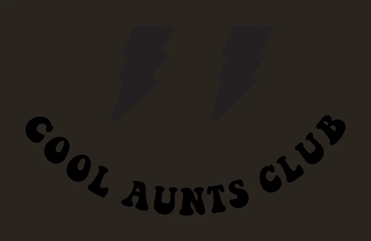 COOL AUNTS CLUB Typography Design with two black lightning bolts and black arched text in white contrast preview thumbnail