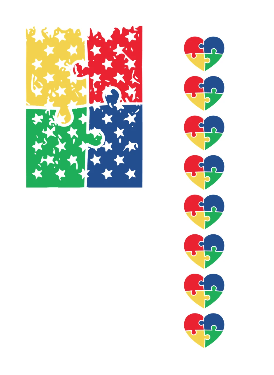 Flag And Heart Puzzle Pieces hearts Star piece Distressed Black