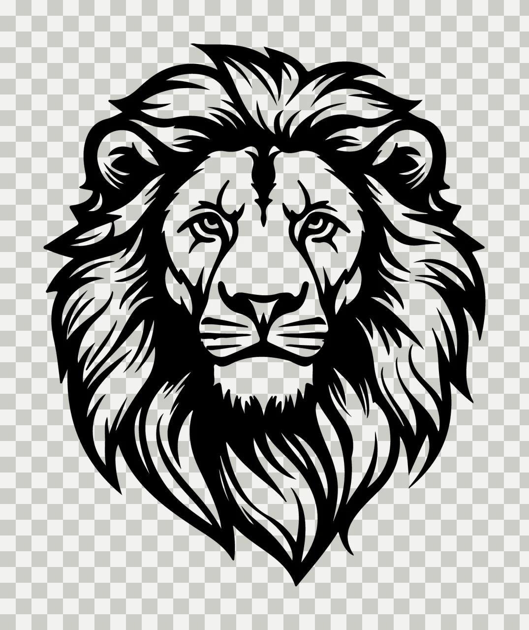 Lion Head Face Silhouette Facing Forward posing mane high contrast transparency and detail preview thumbnail