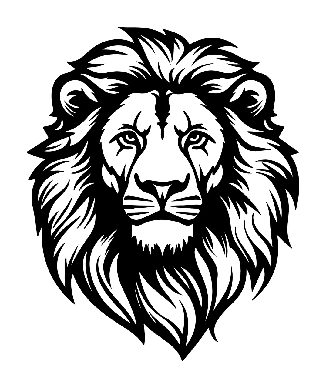 Lion Head Face Silhouette Facing Forward posing mane high contrast