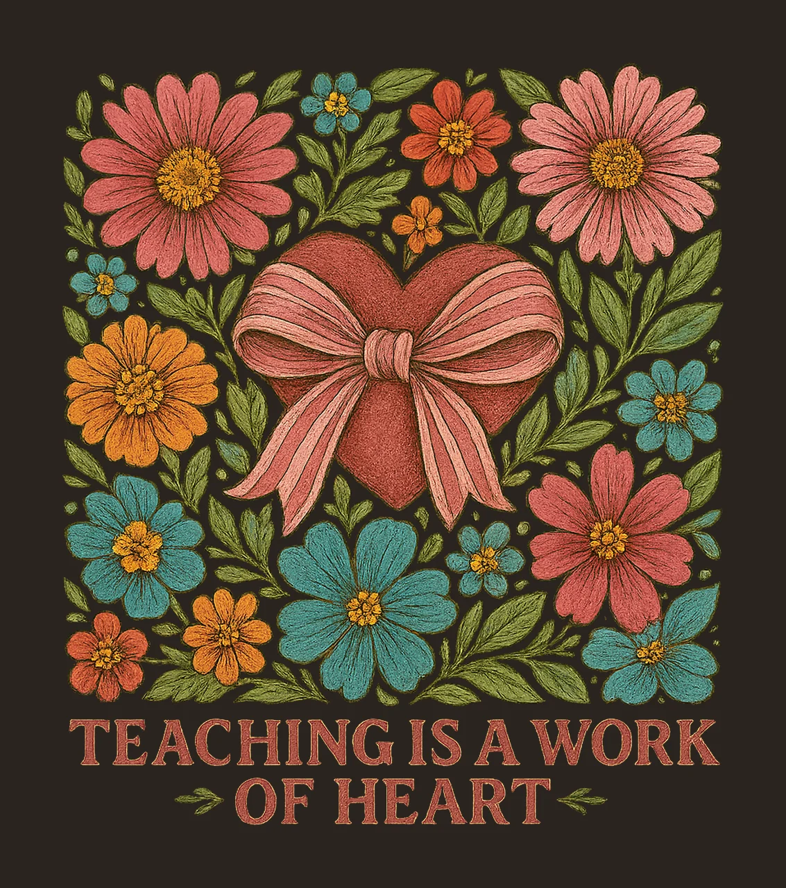 Teaching Is Work of Heart Boho Teacher Pencil Bow Design contrast preview thumbnail
