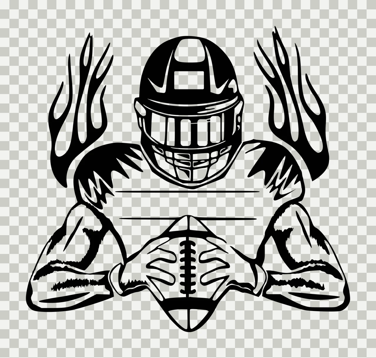Helmeted Player Holding Football With Flames On Both ball helmet transparency and detail preview thumbnail