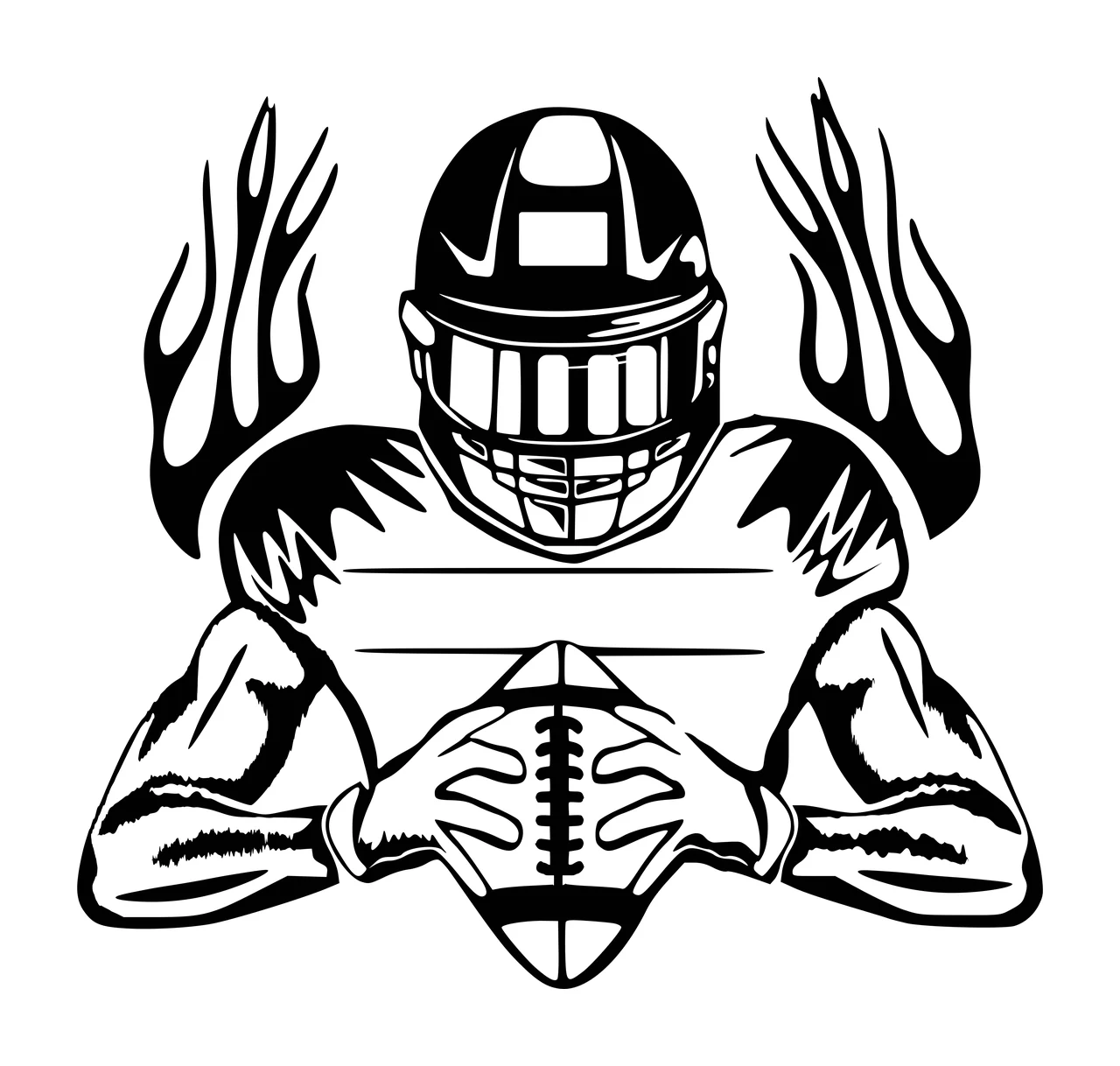 Helmeted Player Holding Football With Flames On Both ball helmet