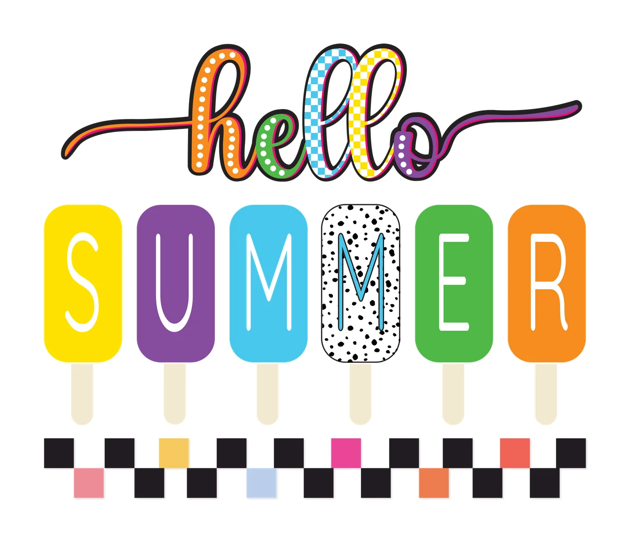 Hello Black Text Reading With Popsicle Shapes displaying popsicles