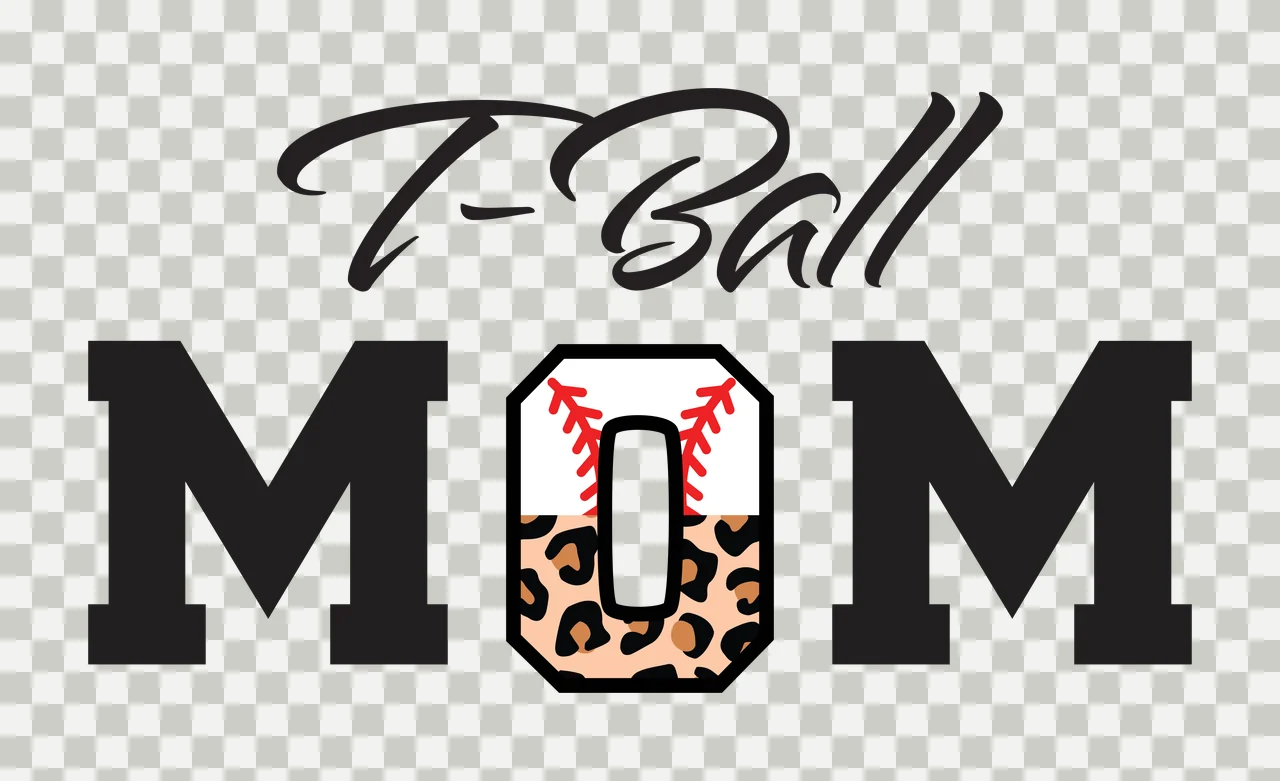 T-Ball MOM T-Ball MOM Design with T-Ball text, baseball with red stitching, leopard print pattern and black lettering in beige transparency and detail preview thumbnail