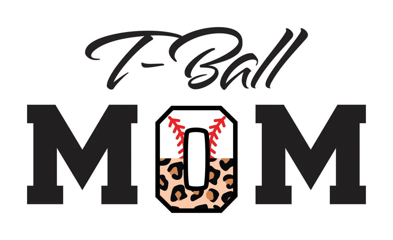 T-Ball MOM T-Ball MOM Design with T-Ball text, baseball with red stitching, leopard print pattern and black lettering in beige
