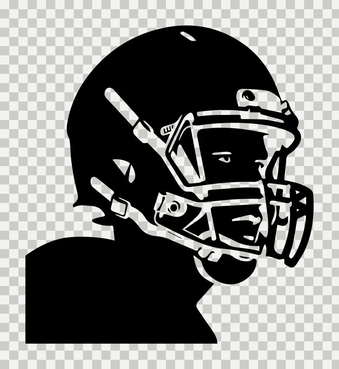 Football Helmet Side Profile Silhouette face mask strap black transparency and detail preview thumbnail