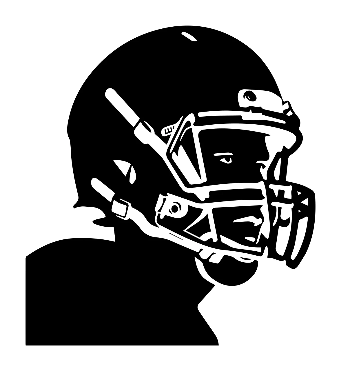 Football Helmet Side Profile Silhouette face mask strap black