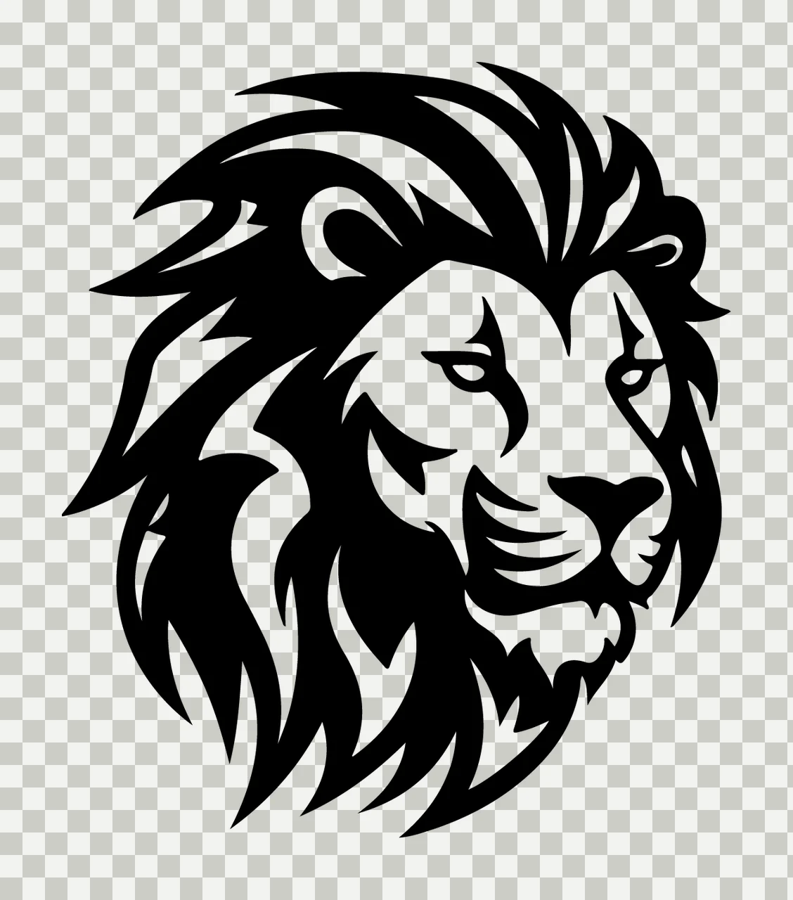Lion Head Profile Silhouette Logo facing right black animal transparency and detail preview thumbnail