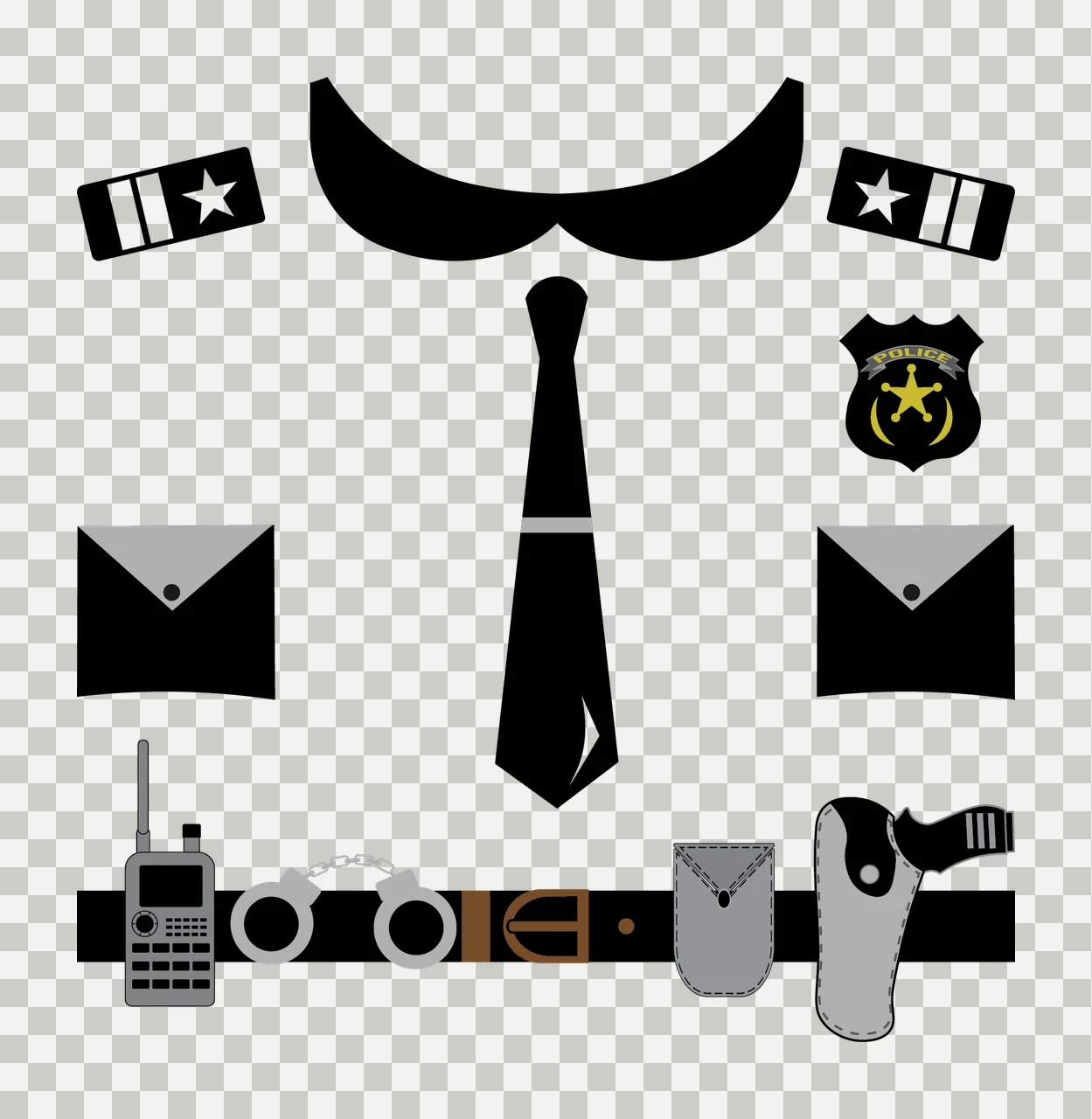 Uniform Police Elements Silhouette Graphic arranged tie collar transparency and detail preview thumbnail