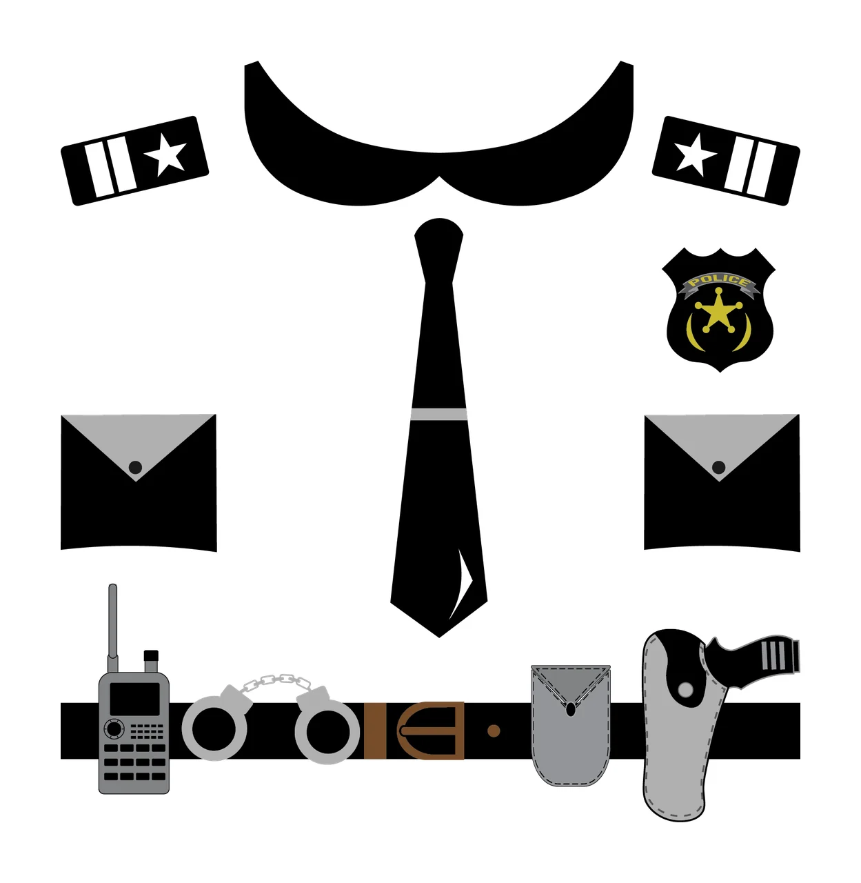 Uniform Police Elements Silhouette Graphic arranged tie collar