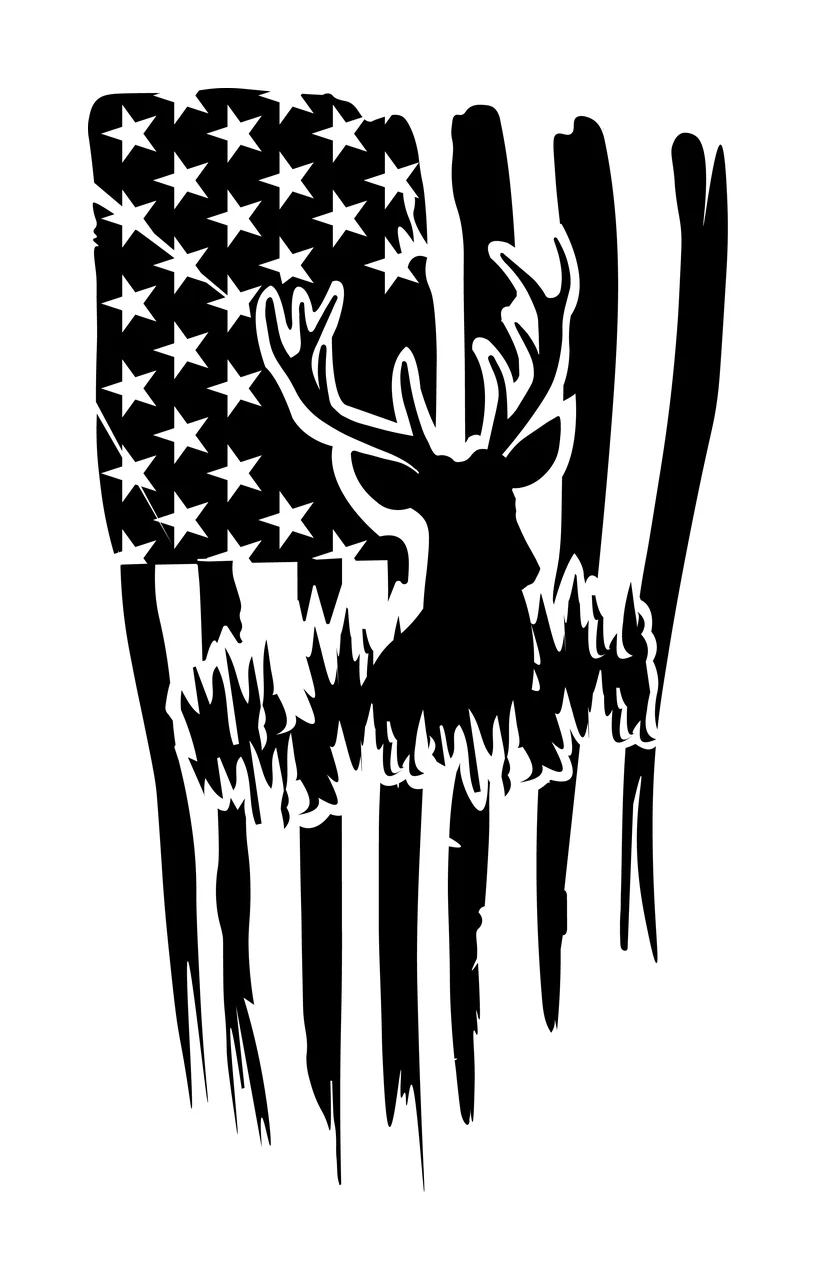 Deer Head Over Flag Silhouette superimposed antlers stripes