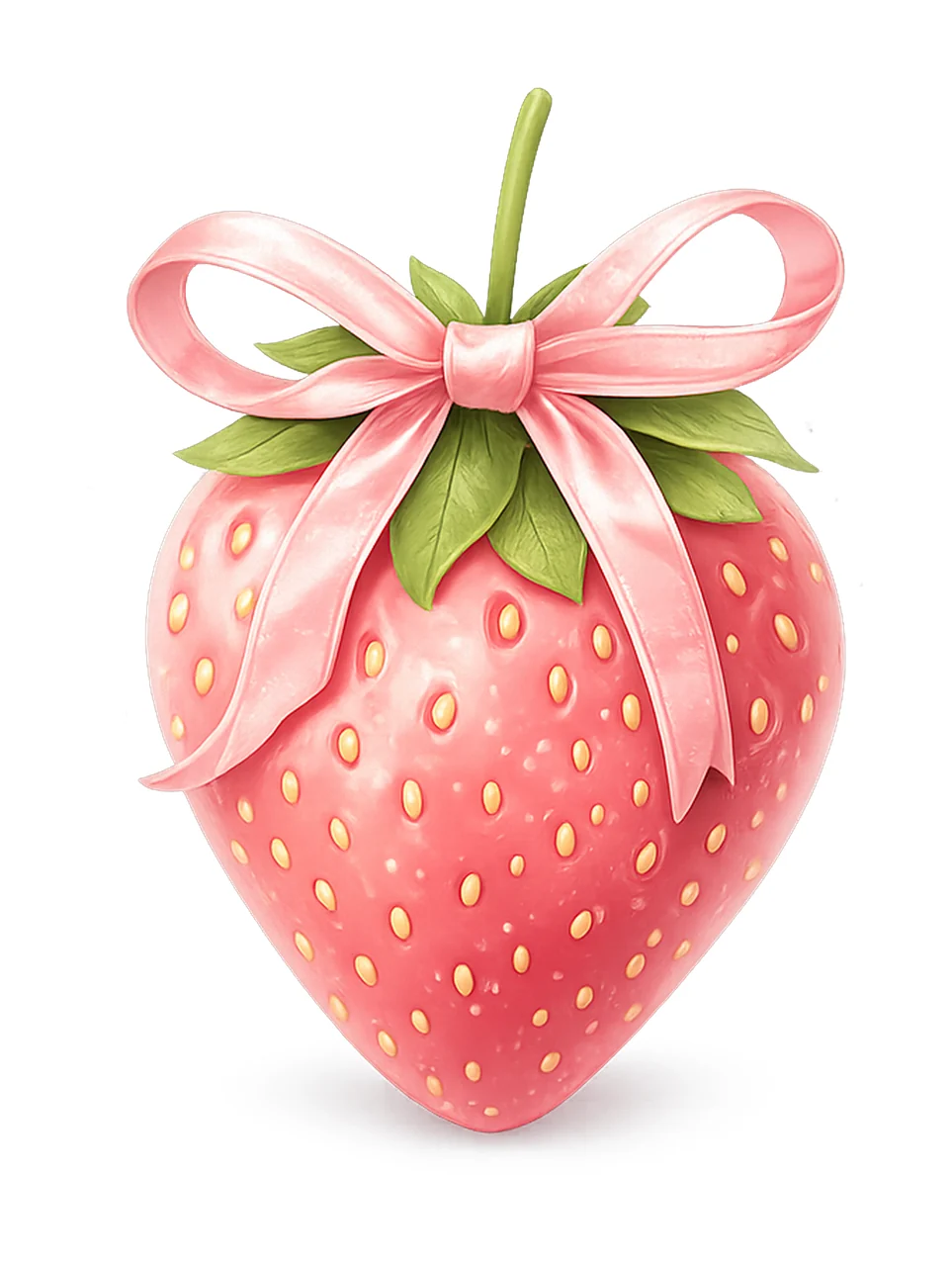 Bow Strawberry With Pink Ribbon green leaves fruit present