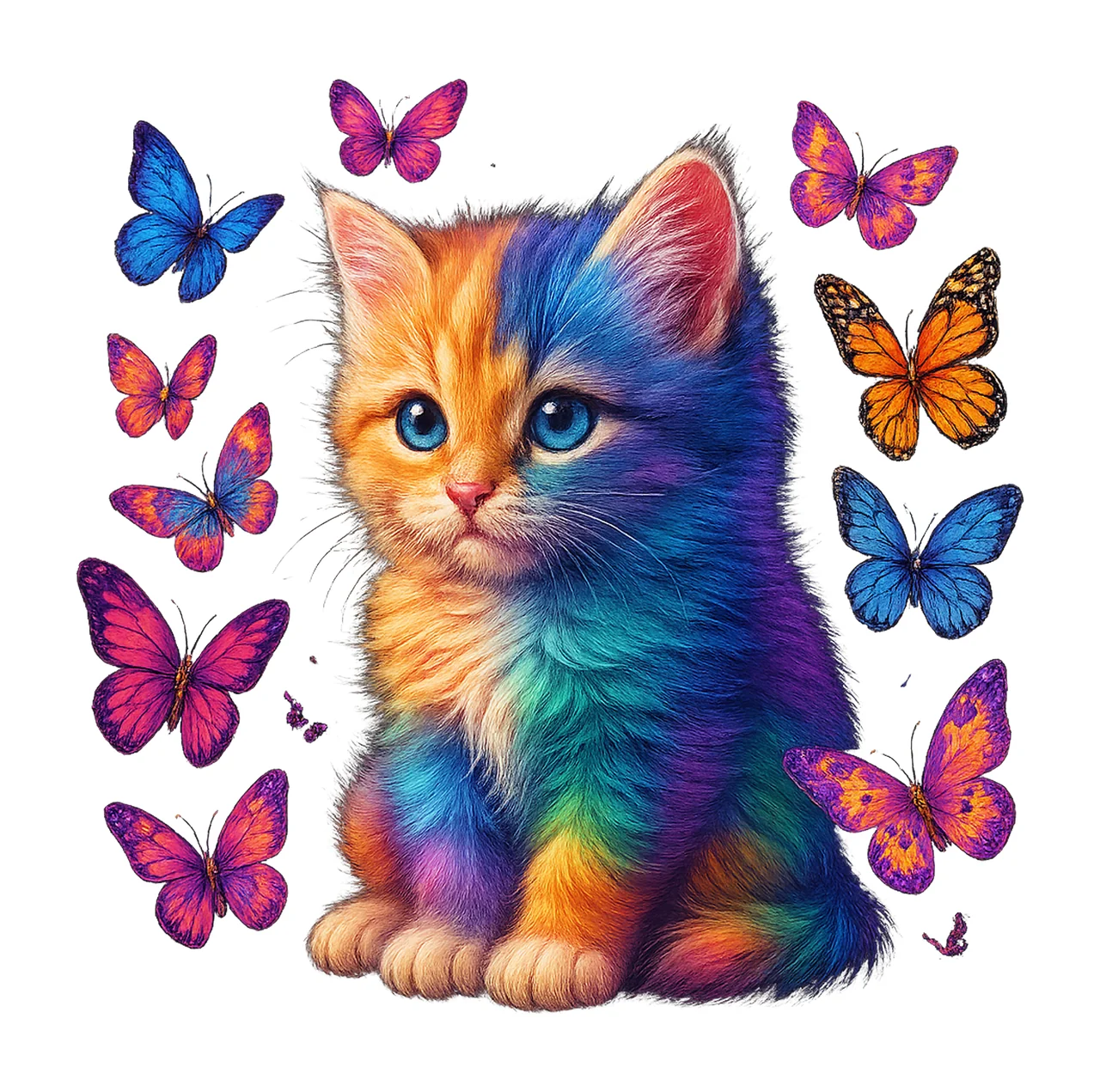 Rainbow kitten sublimation design colorful cat with