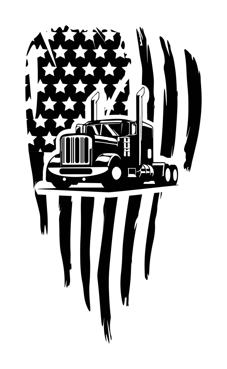 Truck Flag Silhouette With Backdrop display stars stripes distressed