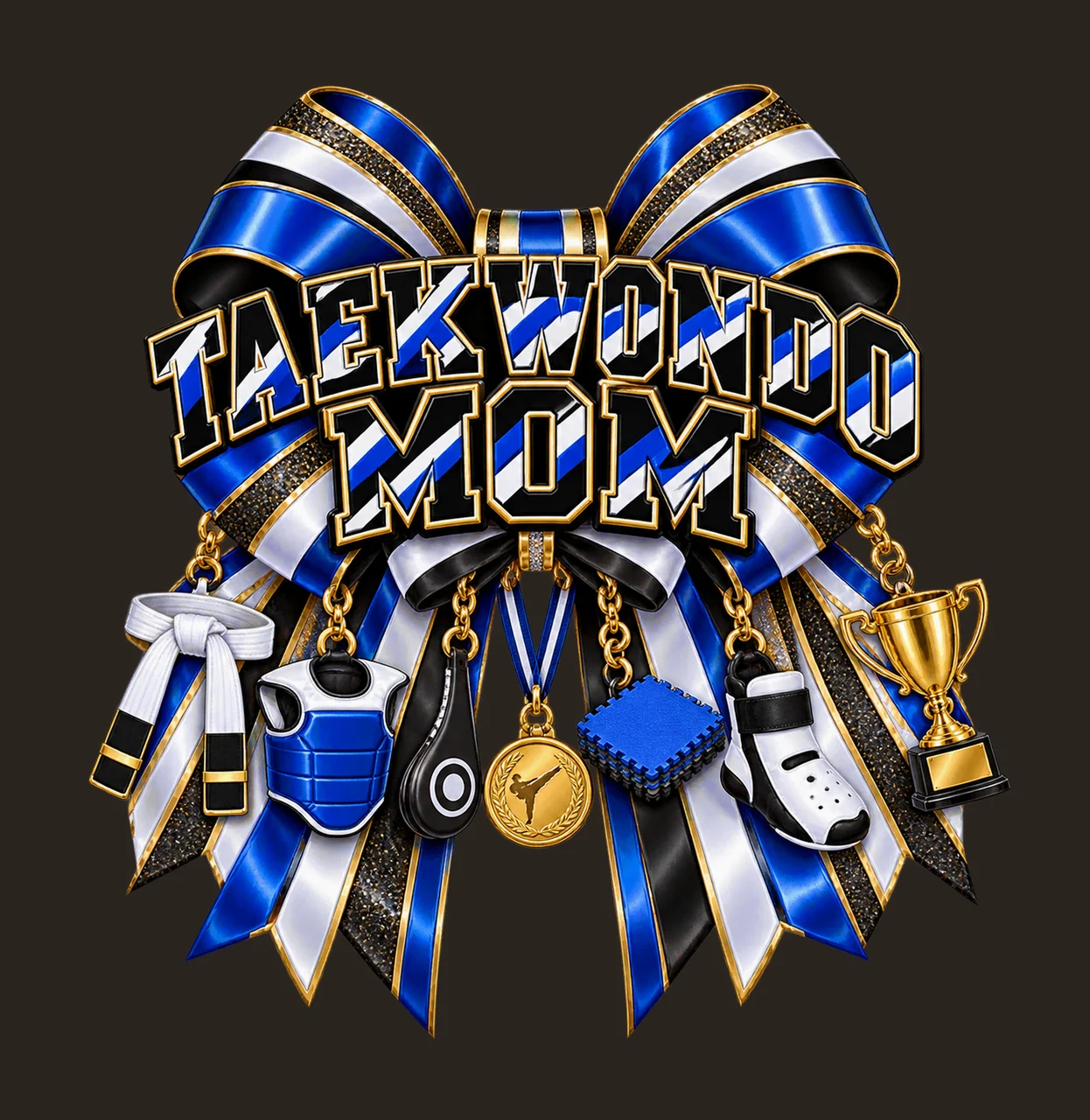 Taekwondo Mom Bow Charm PNG, Patterned Varsity Mom Ribbon Clipart, Transparent Sublimation Digital Download contrast preview thumbnail