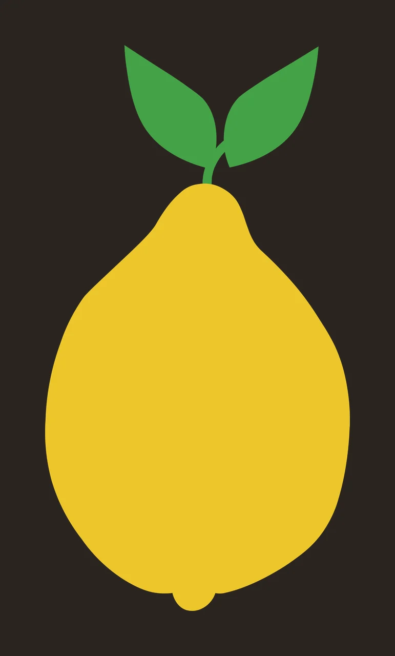 Lemon Illustration with yellow lemon, two green leaves and stem in white contrast preview thumbnail