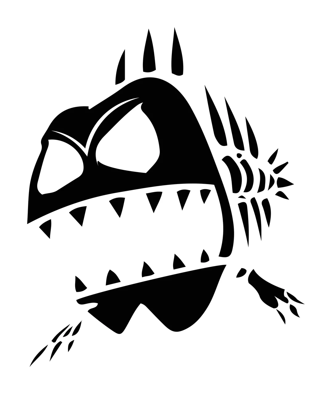 Bones Black Stylized Skeletal Fish Head With Large grimacing