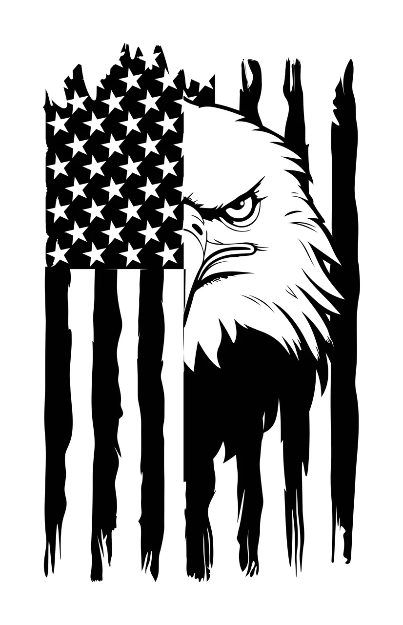 Eagle Flag Face On Graphic head black and white stylized bird