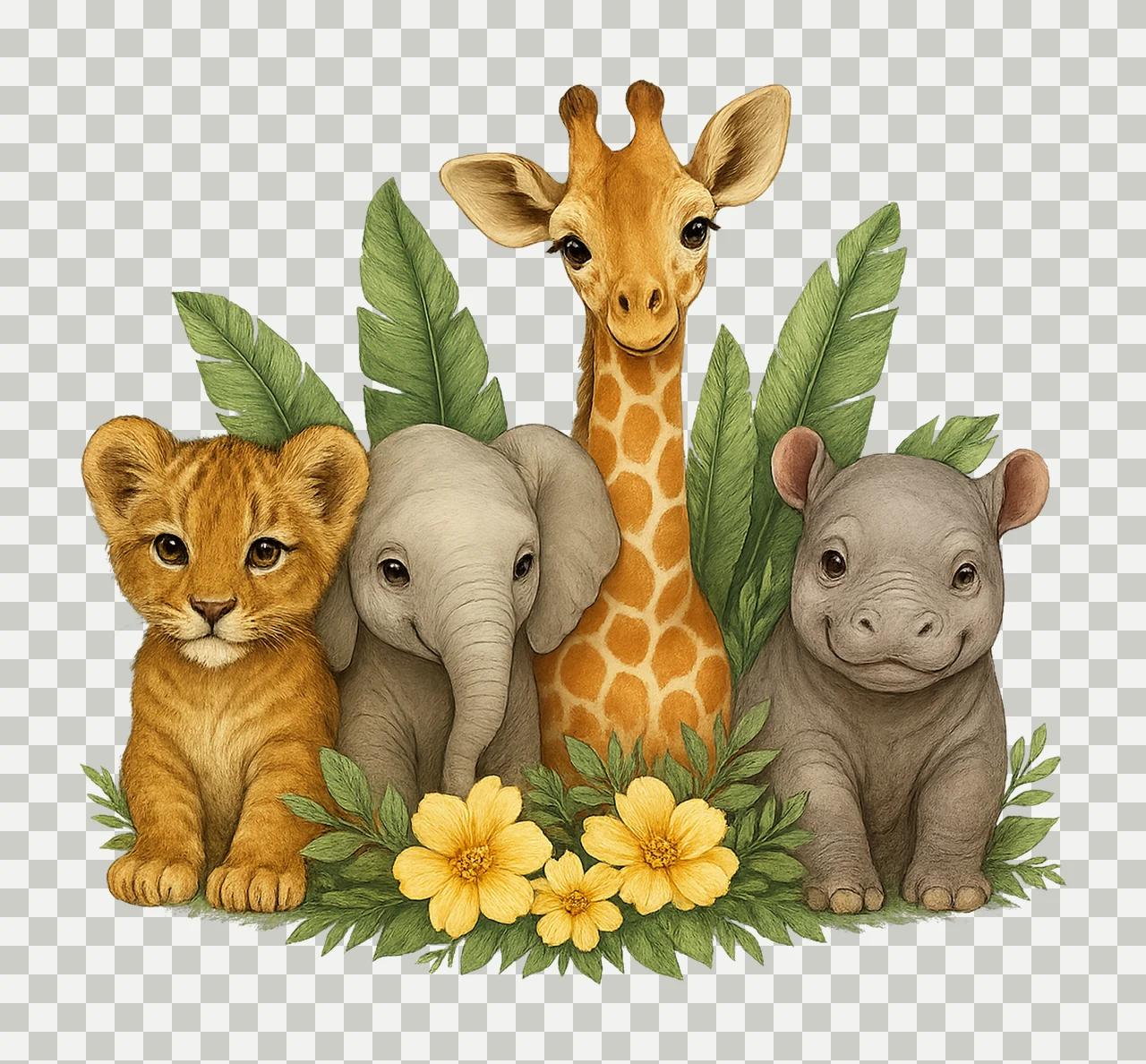 Safari Animals Jungle Tropical Decor Cute Animal Artwork transparency and detail preview thumbnail