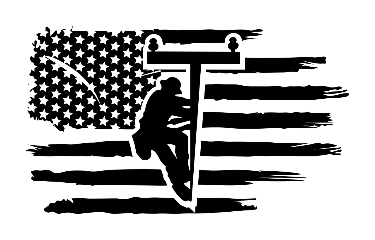 Lineman Power Flag Silhouette Art climbing pole stars stripes