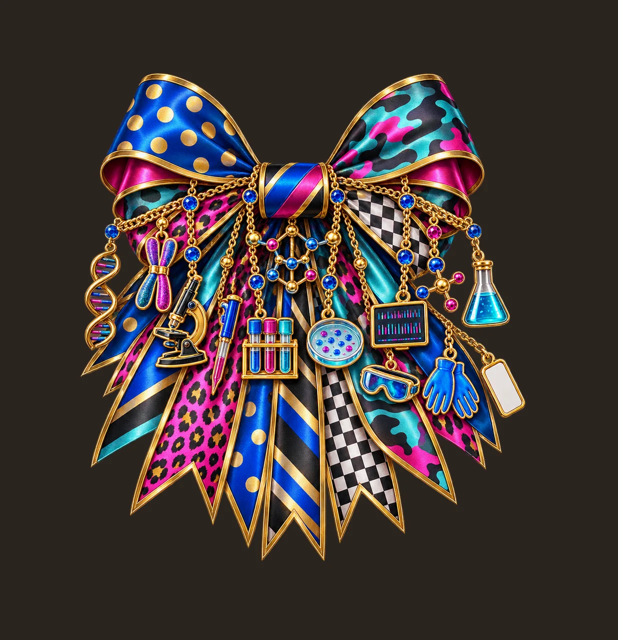 Geneticist Bow Charm PNG, Gold Chain Charms, Transparent Sublimation Design, Digital Download contrast preview thumbnail