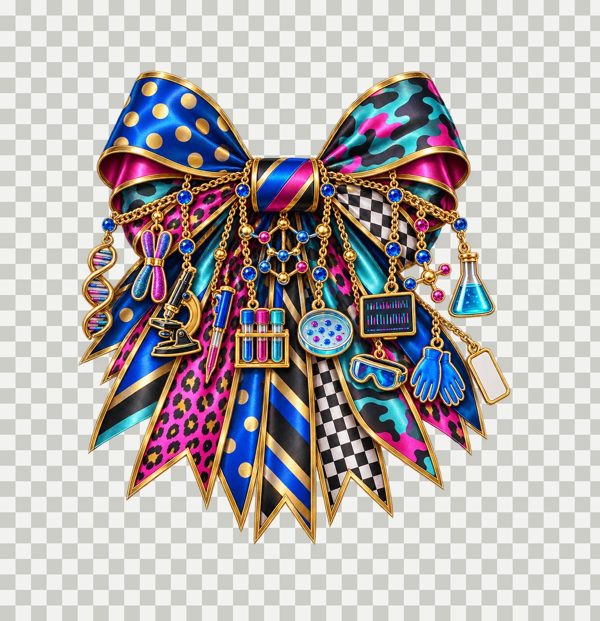 Geneticist Bow Charm PNG, Gold Chain Charms, Transparent Sublimation Design, Digital Download transparency and detail preview thumbnail