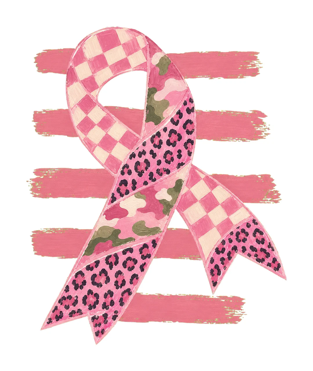 Triple Pattern Pink Awareness Ribbon sublimation Variation D